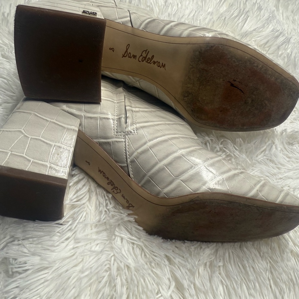 Sam Edelman Ivory Croc-Embossed Block Heel Boots – Size 8 - Picture 14 of 14
